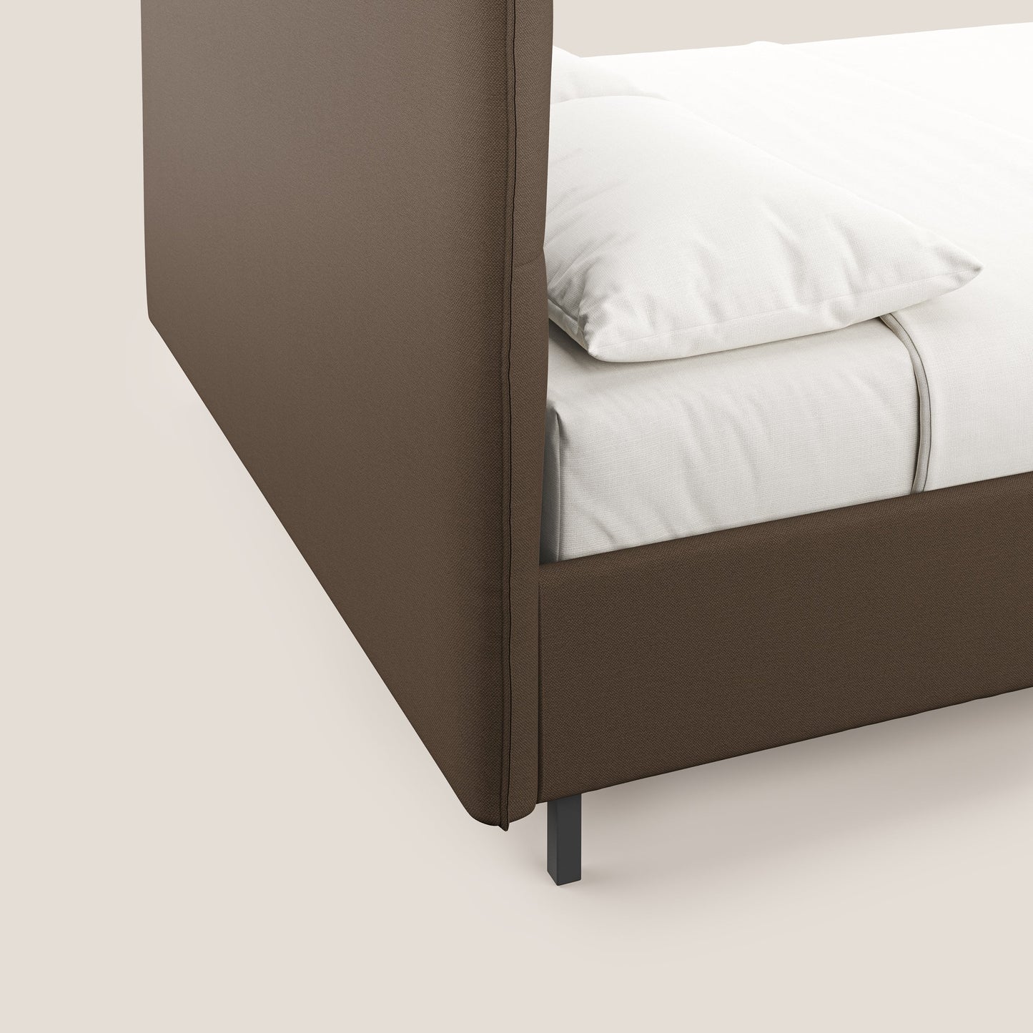 Izumi letto imbottito contenitore con piedi alti in tessuto smacchiabile T05 marrone 
