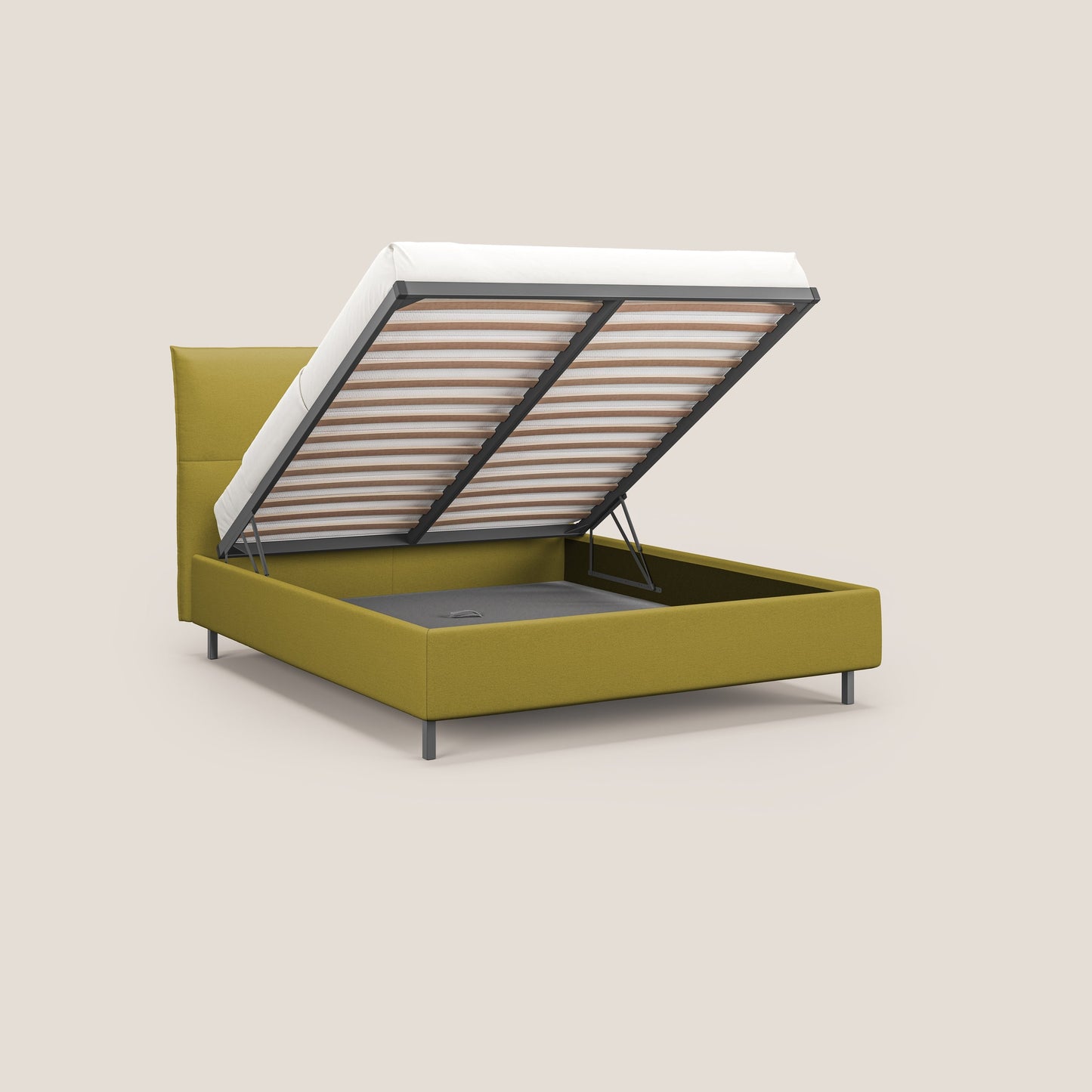 Izumi letto imbottito contenitore con piedi alti in tessuto smacchiabile T05 giallo 