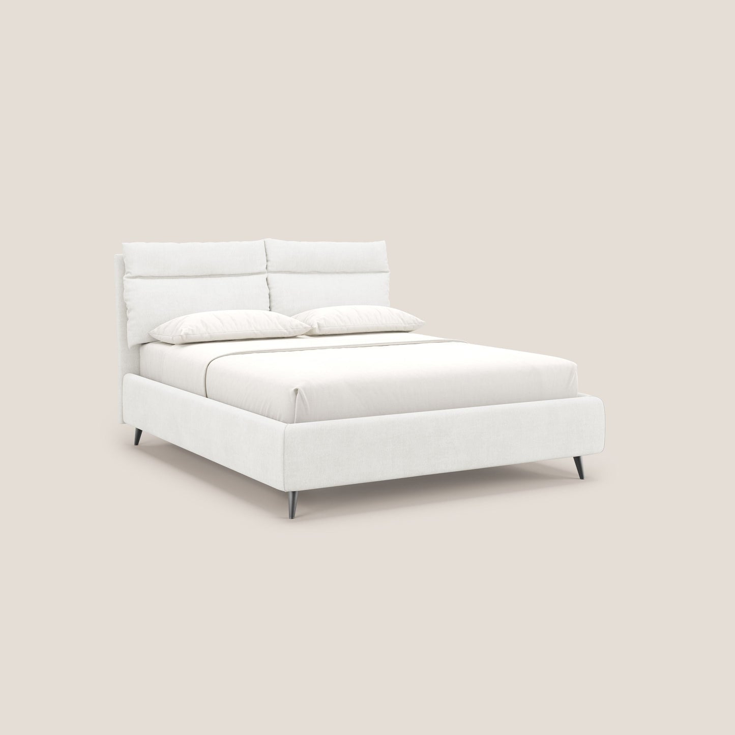 Jerry letto imbottito contenitore e cuscini reclinabili con rete MASTER per materasso 180x200 cm in tessuto smacchiabile T17 bianco 