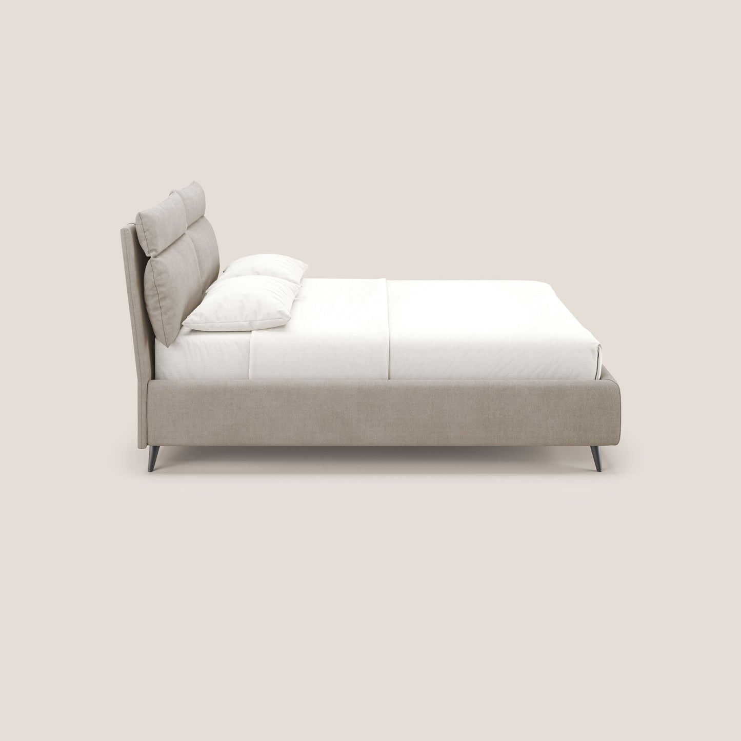 Jerry letto imbottito contenitore e cuscini reclinabili in tessuto smacchiabile T17 beige 