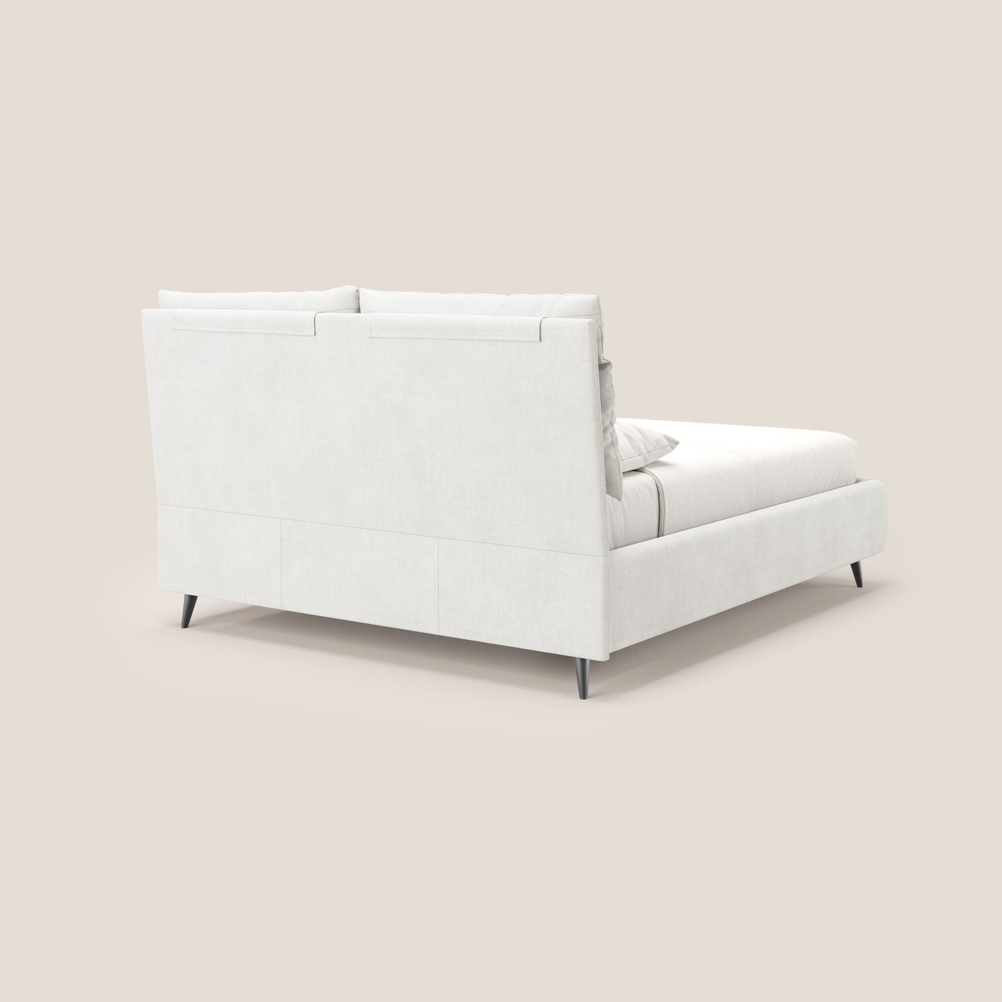 Jerry letto imbottito contenitore e cuscini reclinabili con rete MASTER per materasso 180x200 cm in tessuto smacchiabile T17 bianco 