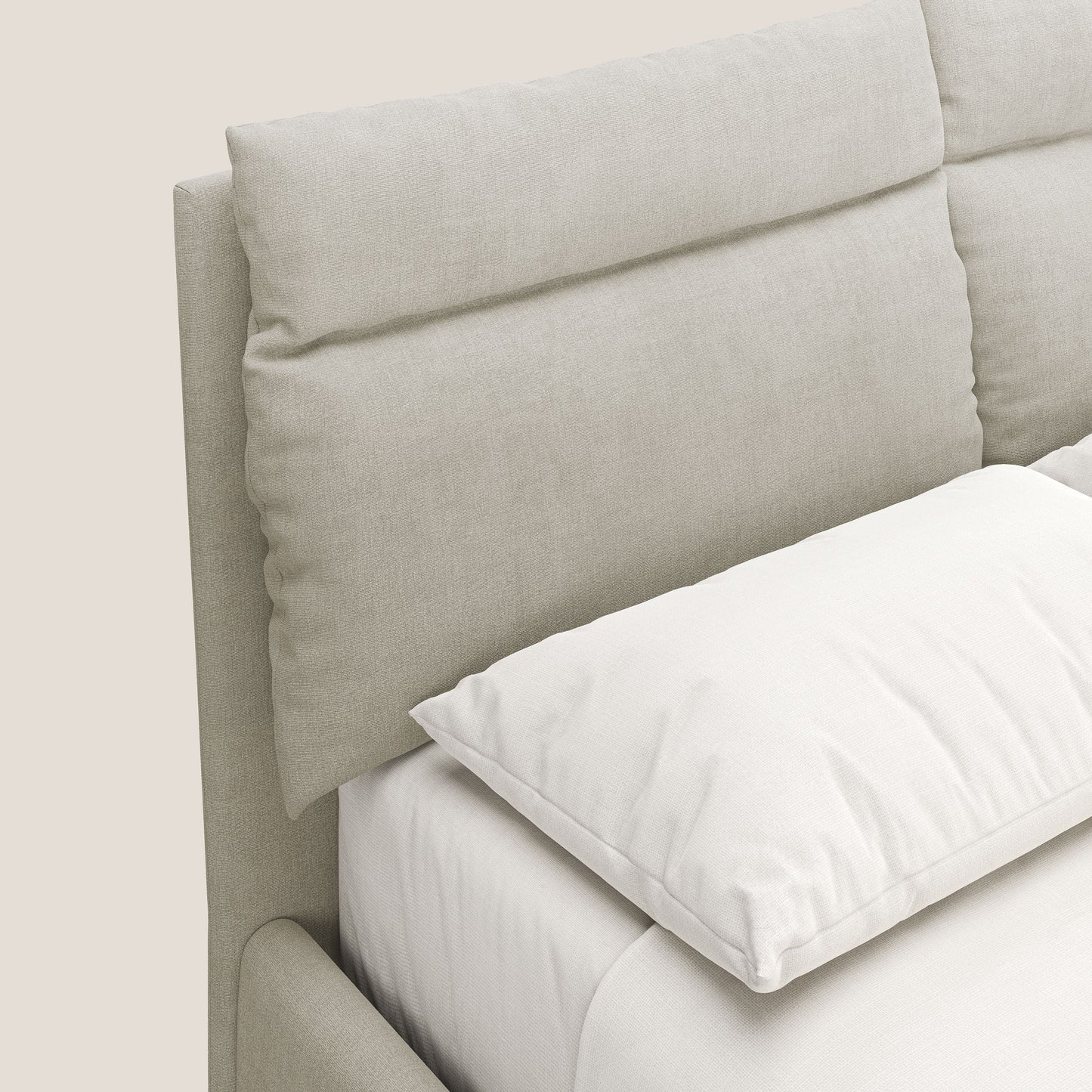 Jerry letto imbottito contenitore e cuscini reclinabili in tessuto smacchiabile T17 panna 