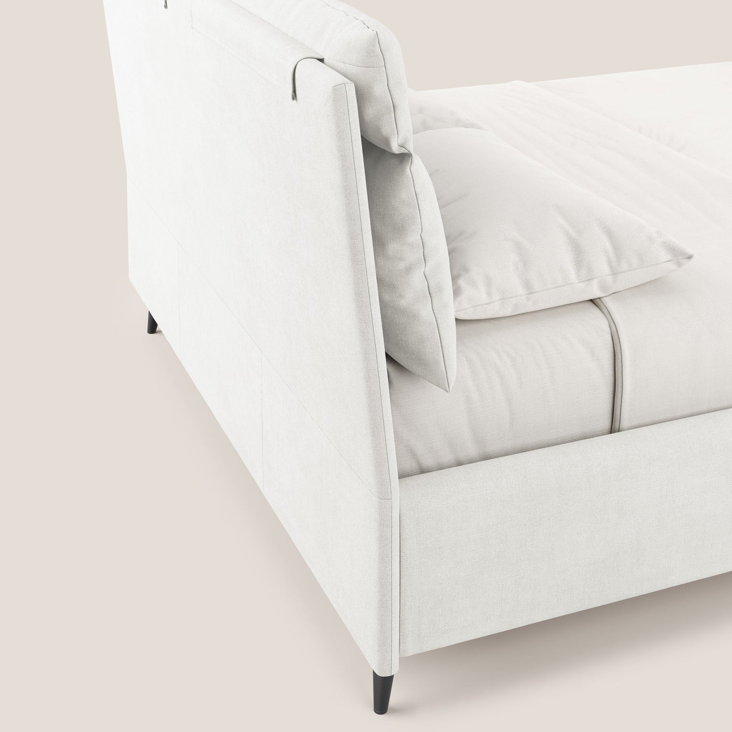 Jerry letto imbottito contenitore e cuscini reclinabili con rete MASTER per materasso 180x200 cm in tessuto smacchiabile T17 bianco 