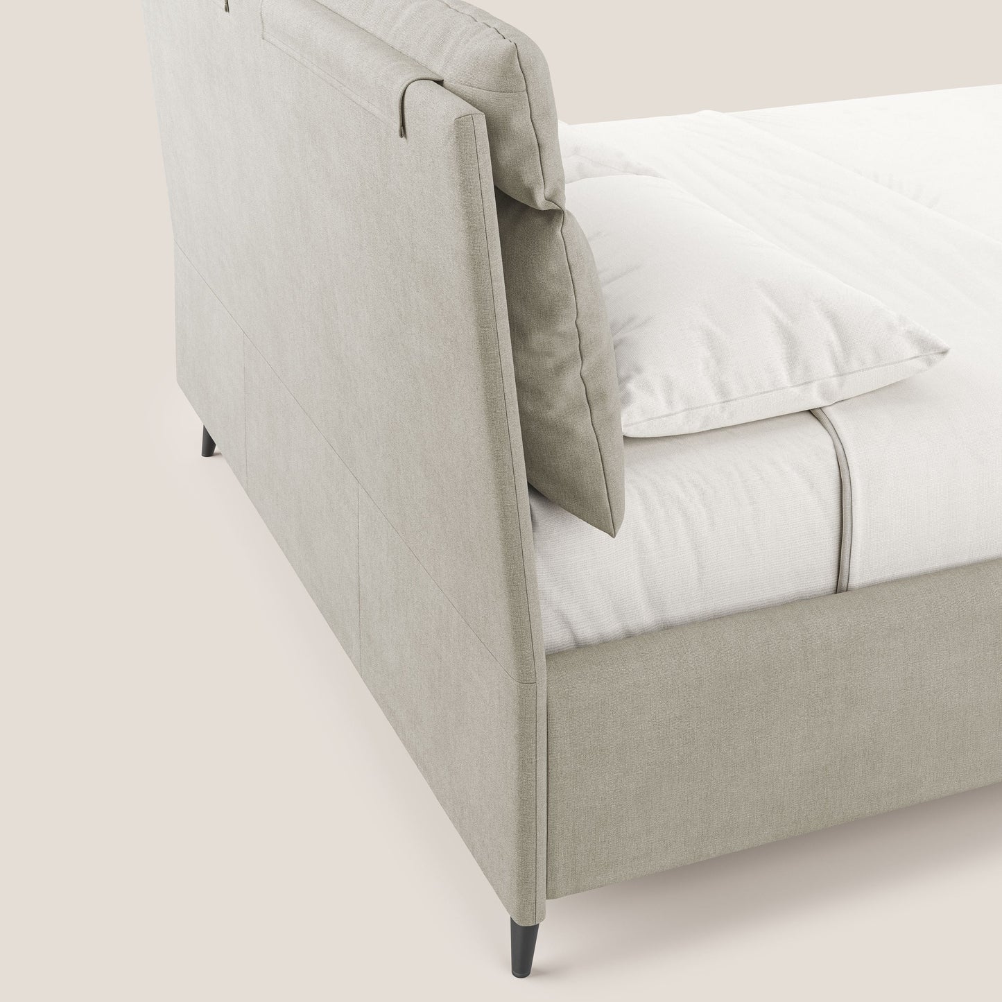 Jerry letto imbottito contenitore e cuscini reclinabili in tessuto smacchiabile T17 panna 