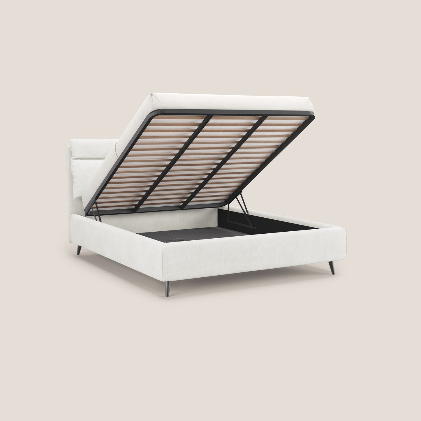 Jerry letto imbottito contenitore e cuscini reclinabili in tessuto smacchiabile T17 bianco 