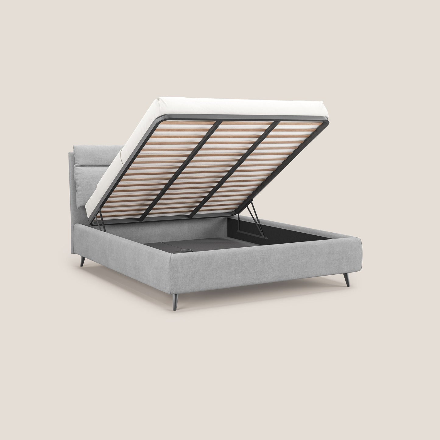 Jerry letto imbottito contenitore e cuscini reclinabili in tessuto smacchiabile T17 grigio 