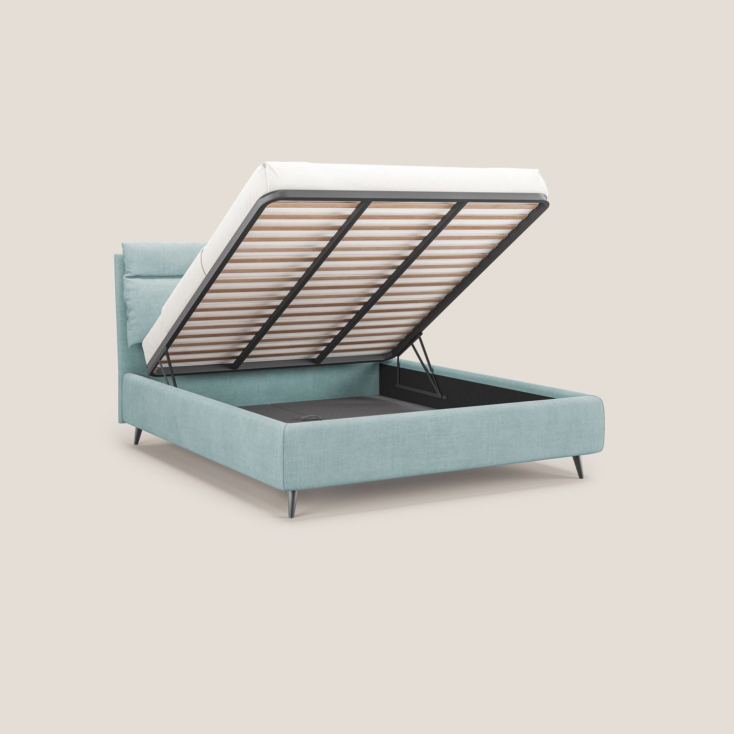 Jerry letto imbottito contenitore e cuscini reclinabili in tessuto smacchiabile T17 verde acqua 