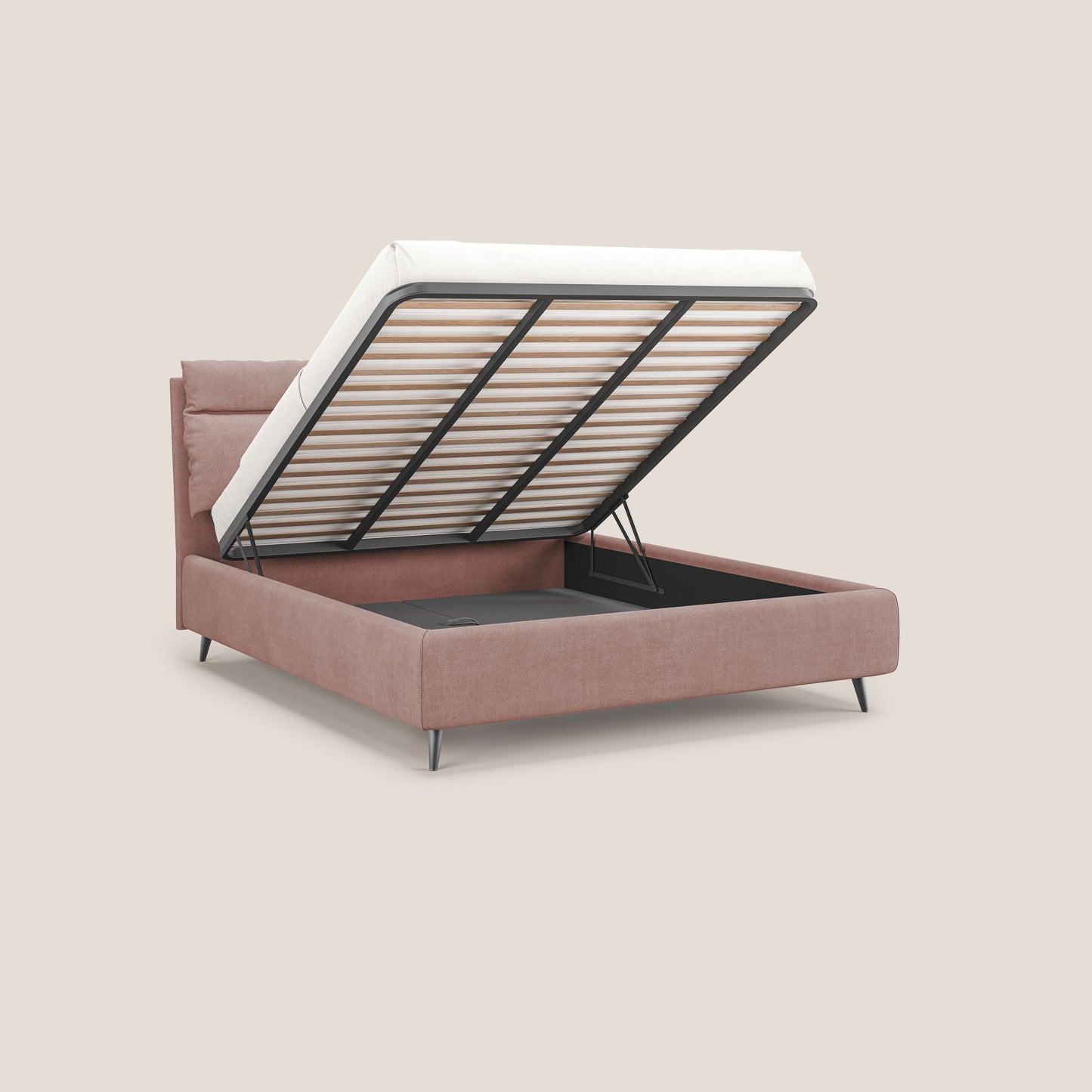 Jerry letto imbottito contenitore e cuscini reclinabili in tessuto smacchiabile T17 rosa 