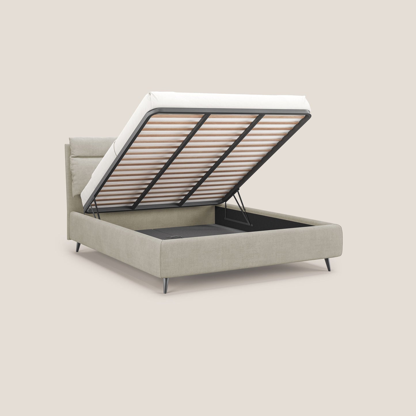 Jerry letto imbottito contenitore e cuscini reclinabili in tessuto smacchiabile T17 panna 