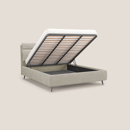 Jerry letto imbottito contenitore e cuscini reclinabili in tessuto smacchiabile T17 panna 