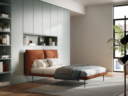 Jolie letto a doppio pannello con piedi alti in metallo in tessuto smacchiabile T18 ruggine 