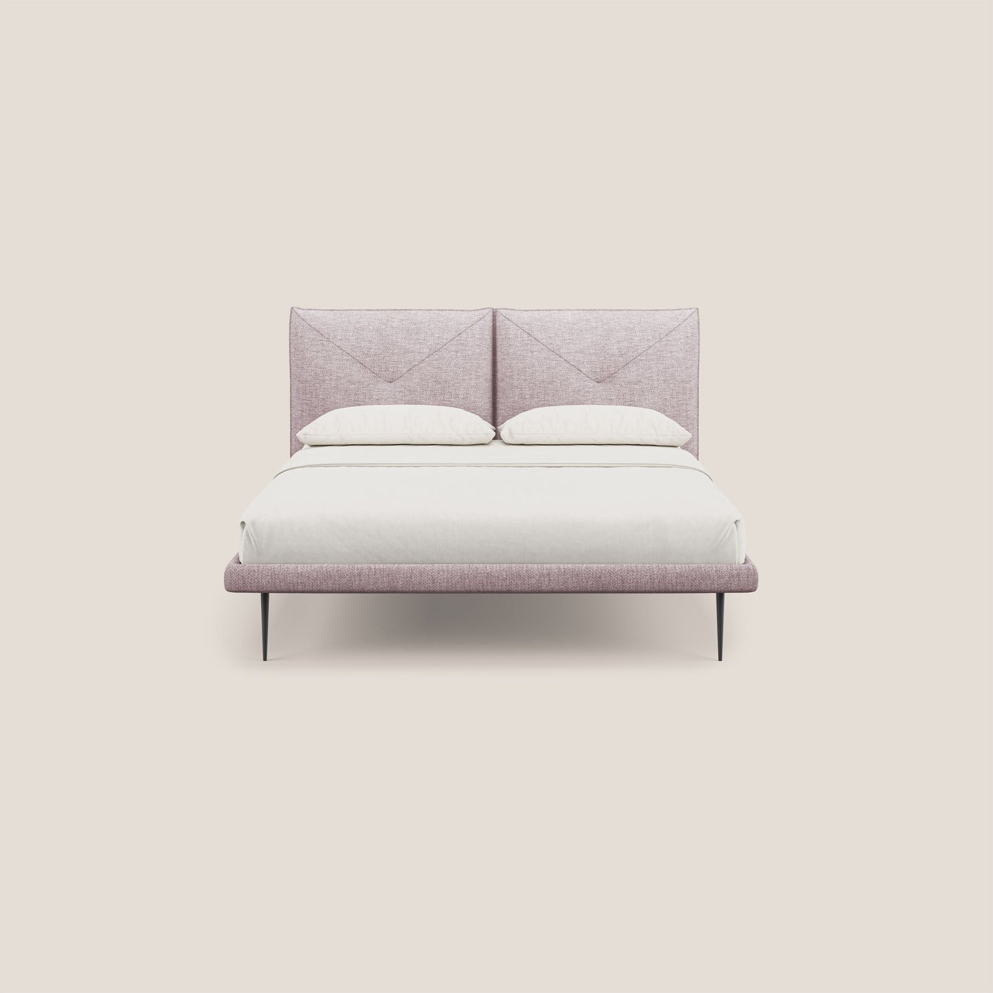 Jolie letto a doppio pannello con piedi alti in metallo in tessuto smacchiabile T18 rosa 