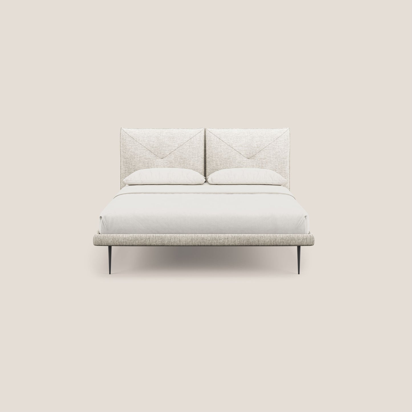 Jolie letto a doppio pannello con piedi alti in metallo in tessuto smacchiabile T18 panna 