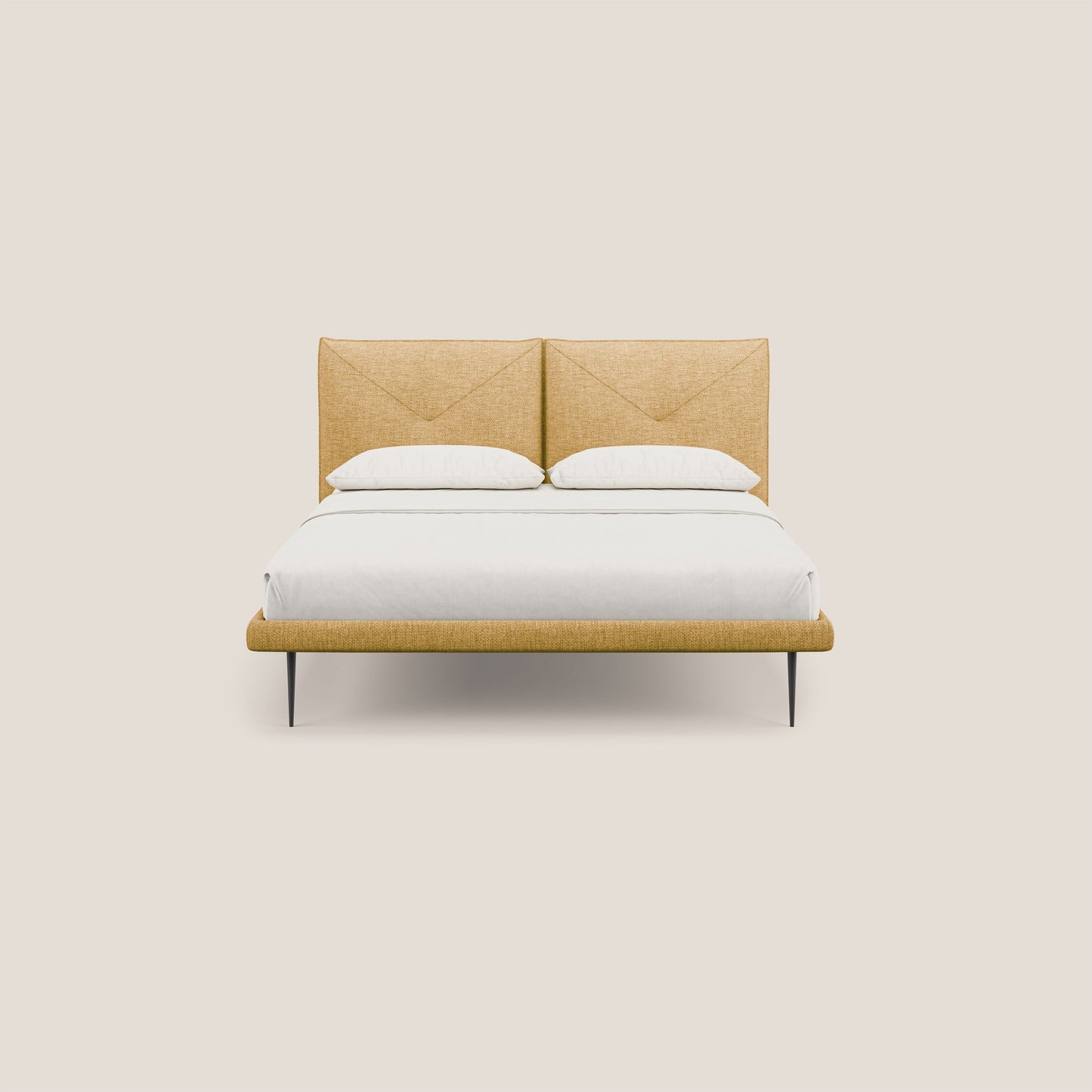 Jolie letto a doppio pannello con piedi alti in metallo in tessuto smacchiabile T18 giallo 