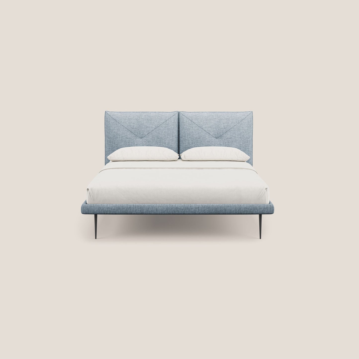 Jolie letto a doppio pannello con piedi alti in metallo in tessuto smacchiabile T18 azzurro 