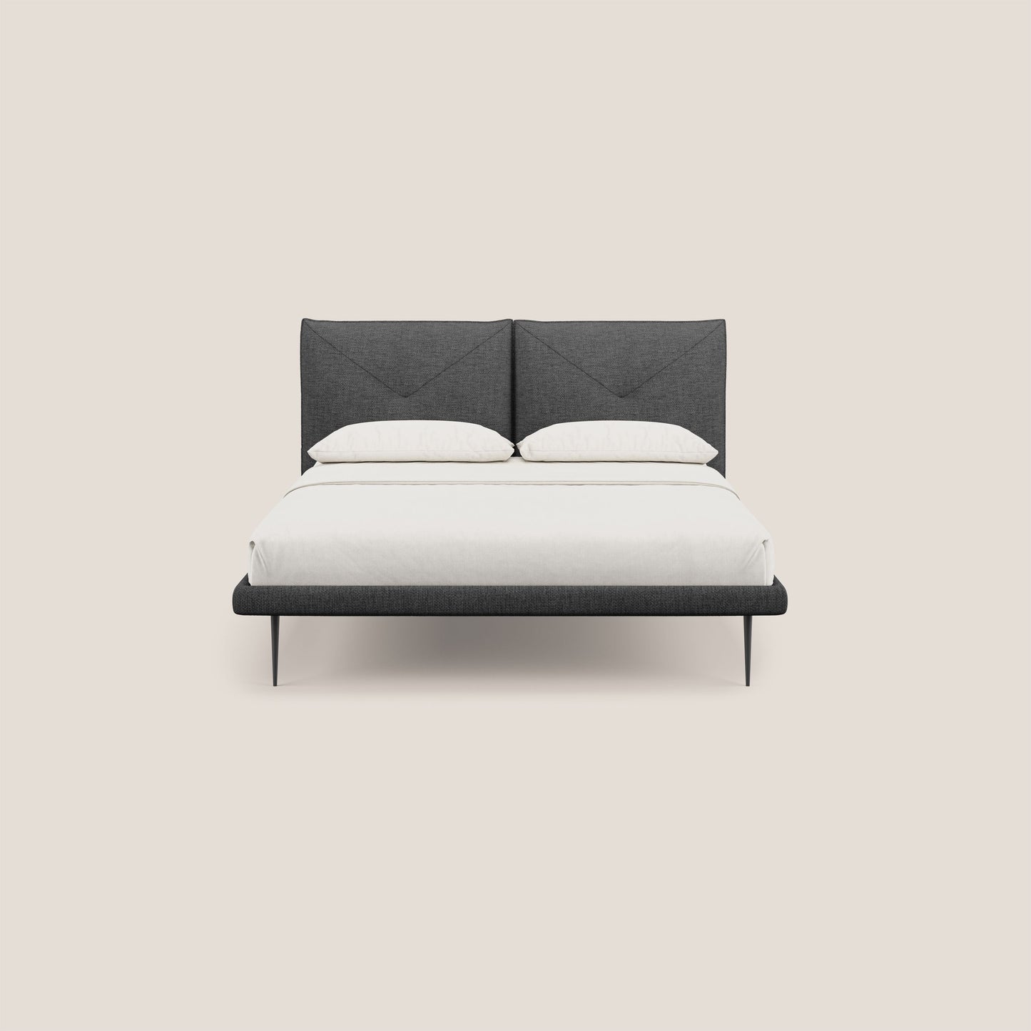 Jolie letto a doppio pannello con piedi alti in metallo in tessuto smacchiabile T18 nero 