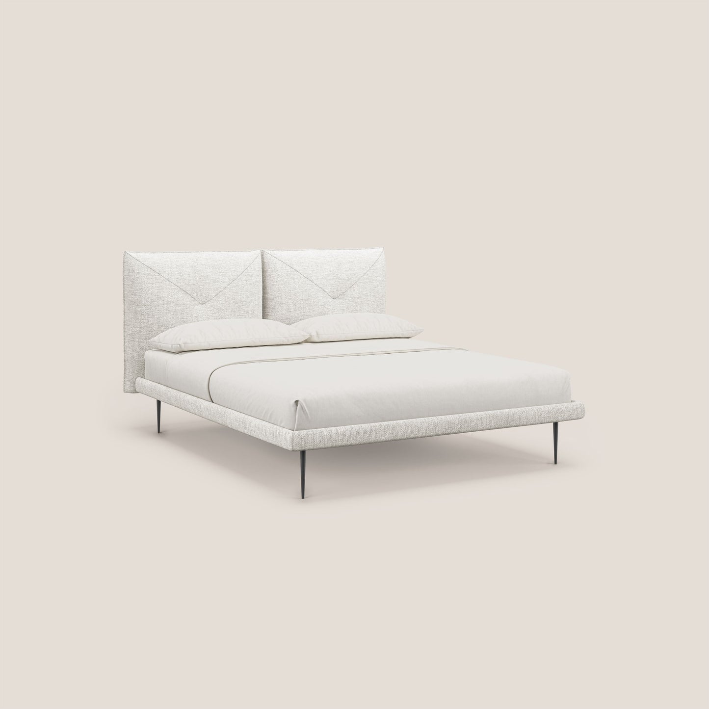 Jolie letto a doppio pannello con piedi alti in metallo in tessuto smacchiabile T18 bianco 