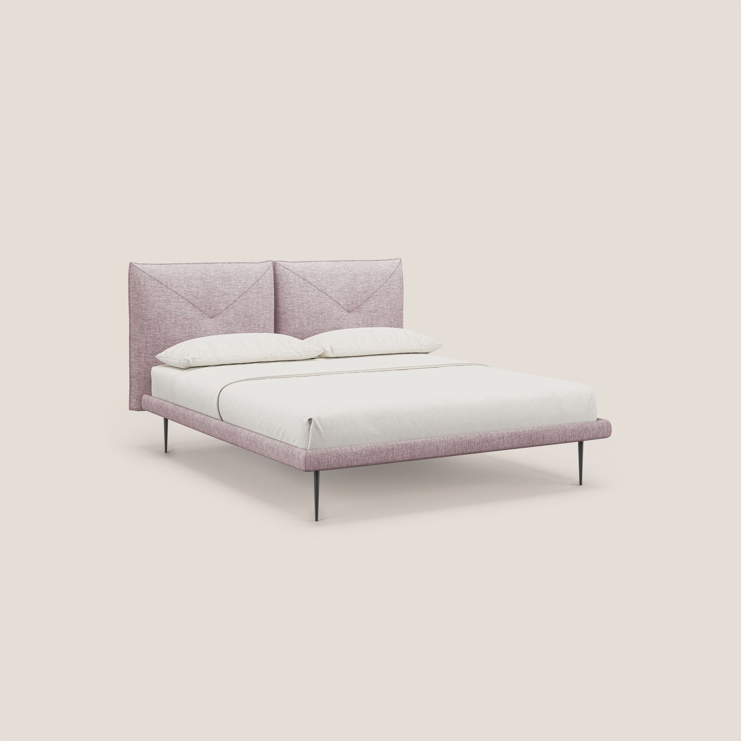 Jolie letto a doppio pannello con piedi alti in metallo in tessuto smacchiabile T18 rosa 