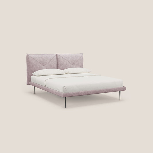 Jolie letto a doppio pannello con piedi alti in metallo in tessuto smacchiabile T18 rosa 