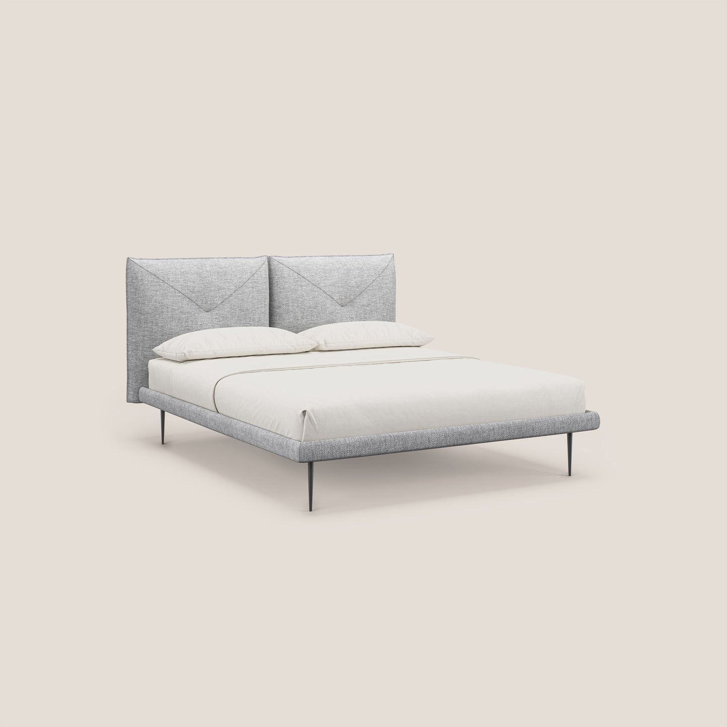 Jolie letto a doppio pannello con piedi alti in metallo in tessuto smacchiabile T18 grigio 