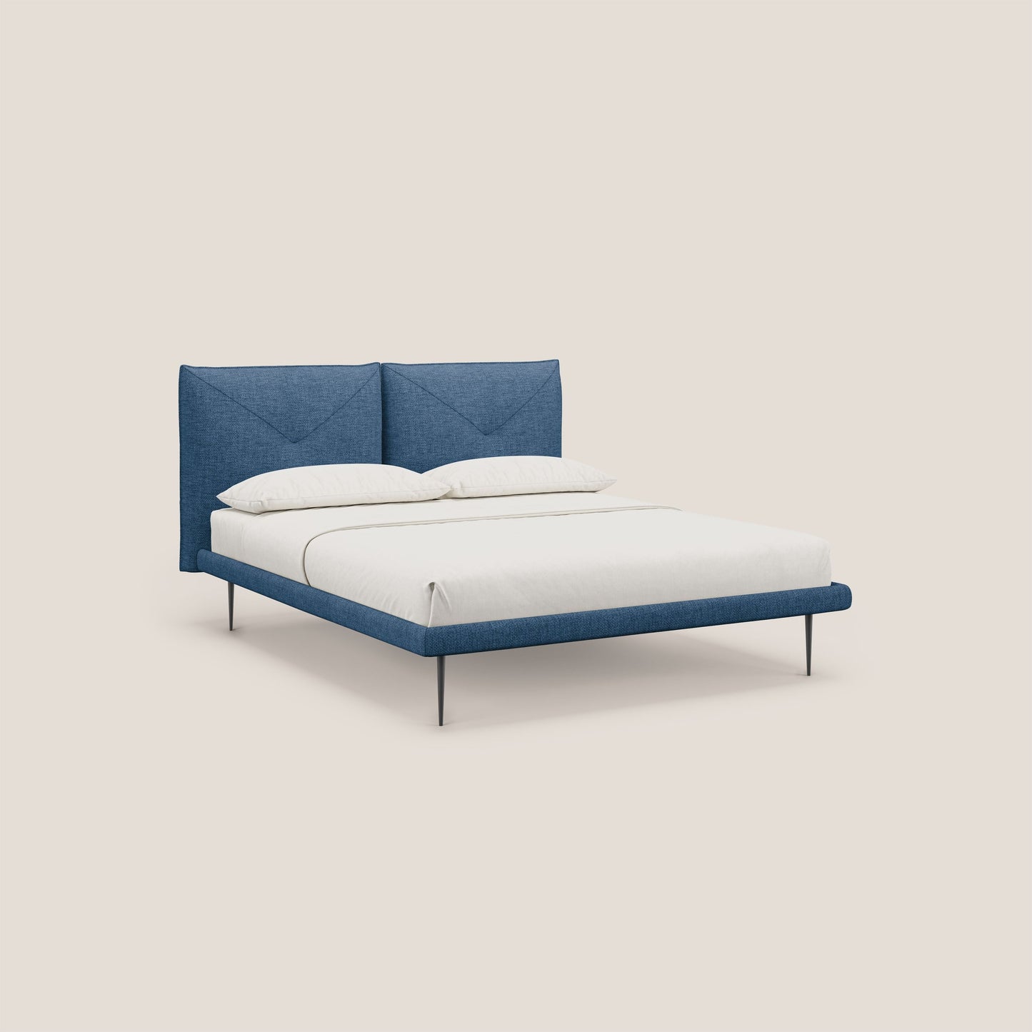 Jolie letto a doppio pannello con piedi alti in metallo in tessuto smacchiabile T18 blu 
