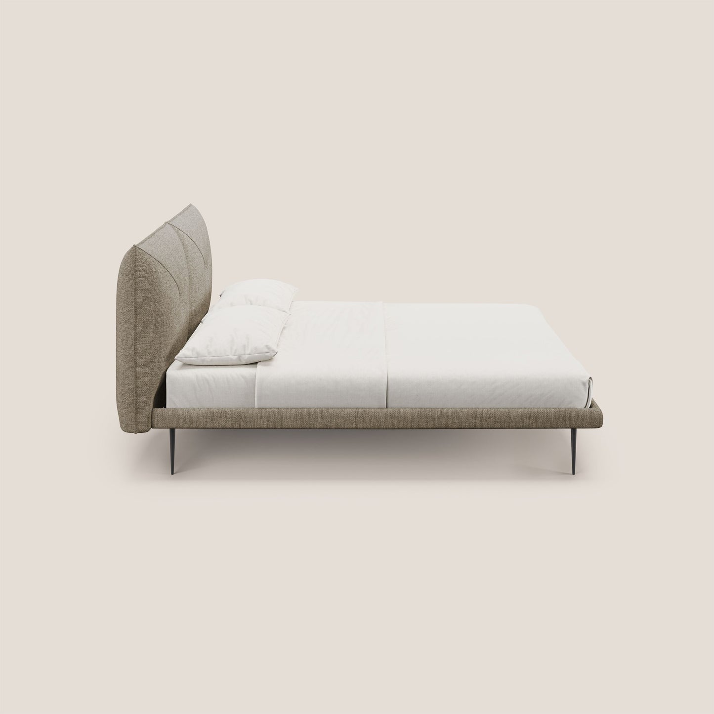 Jolie letto a doppio pannello con piedi alti in metallo in tessuto smacchiabile T18 beige 