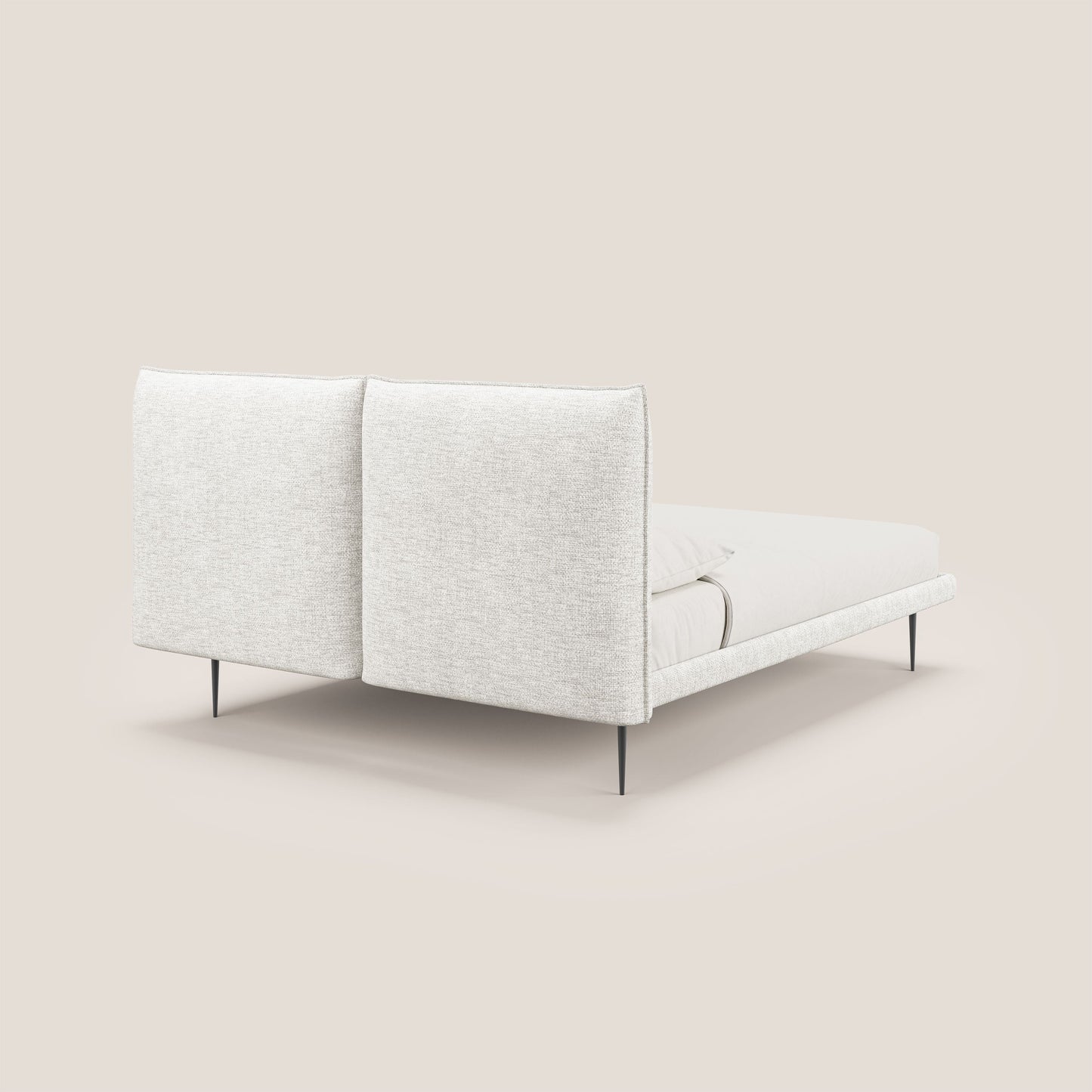 Jolie letto a doppio pannello con piedi alti in metallo in tessuto smacchiabile T18 bianco 