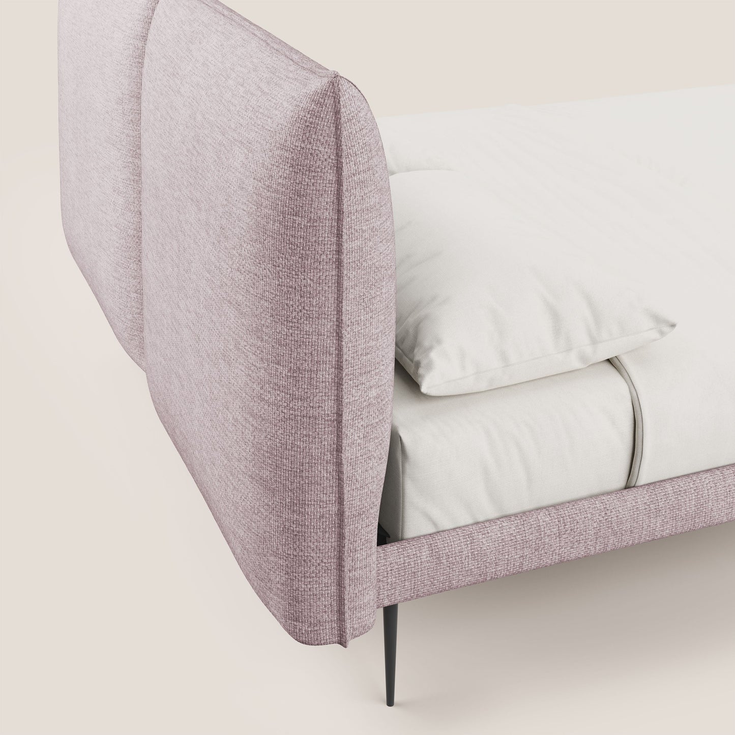 Jolie letto a doppio pannello con piedi alti in metallo in tessuto smacchiabile T18 rosa 