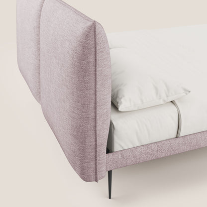 Jolie letto a doppio pannello con piedi alti in metallo in tessuto smacchiabile T18 rosa 