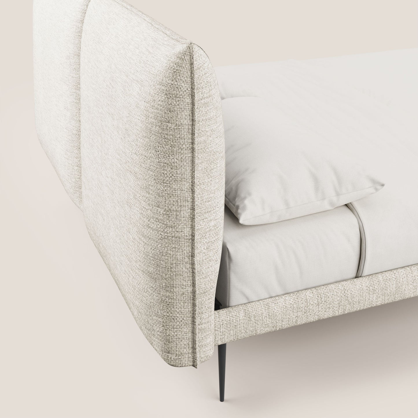 Jolie letto a doppio pannello con piedi alti in metallo in tessuto smacchiabile T18 panna 