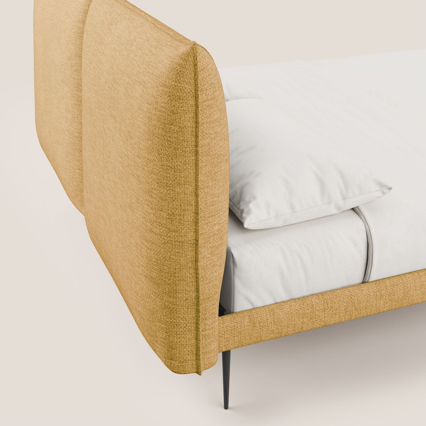 Jolie letto a doppio pannello con piedi alti in metallo in tessuto smacchiabile T18 giallo 