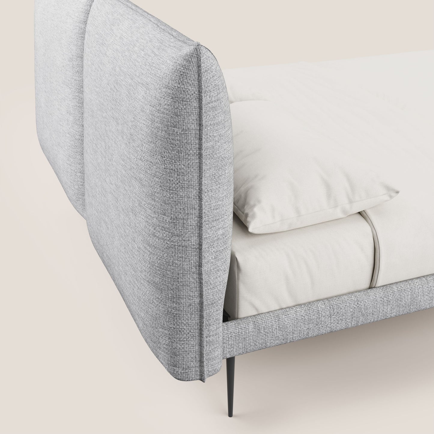 Jolie letto a doppio pannello con piedi alti in metallo in tessuto smacchiabile T18 grigio 