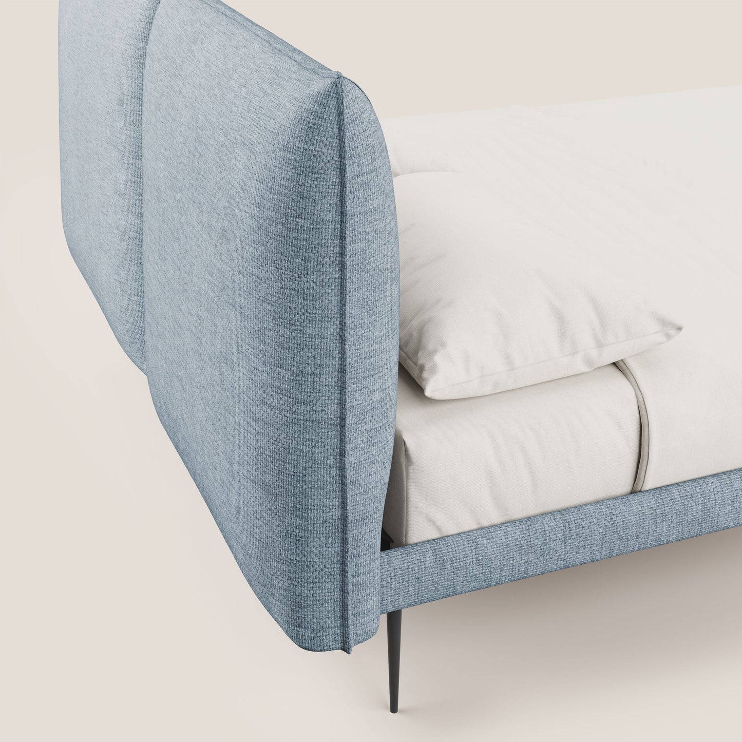 Jolie letto a doppio pannello con piedi alti in metallo in tessuto smacchiabile T18 azzurro 