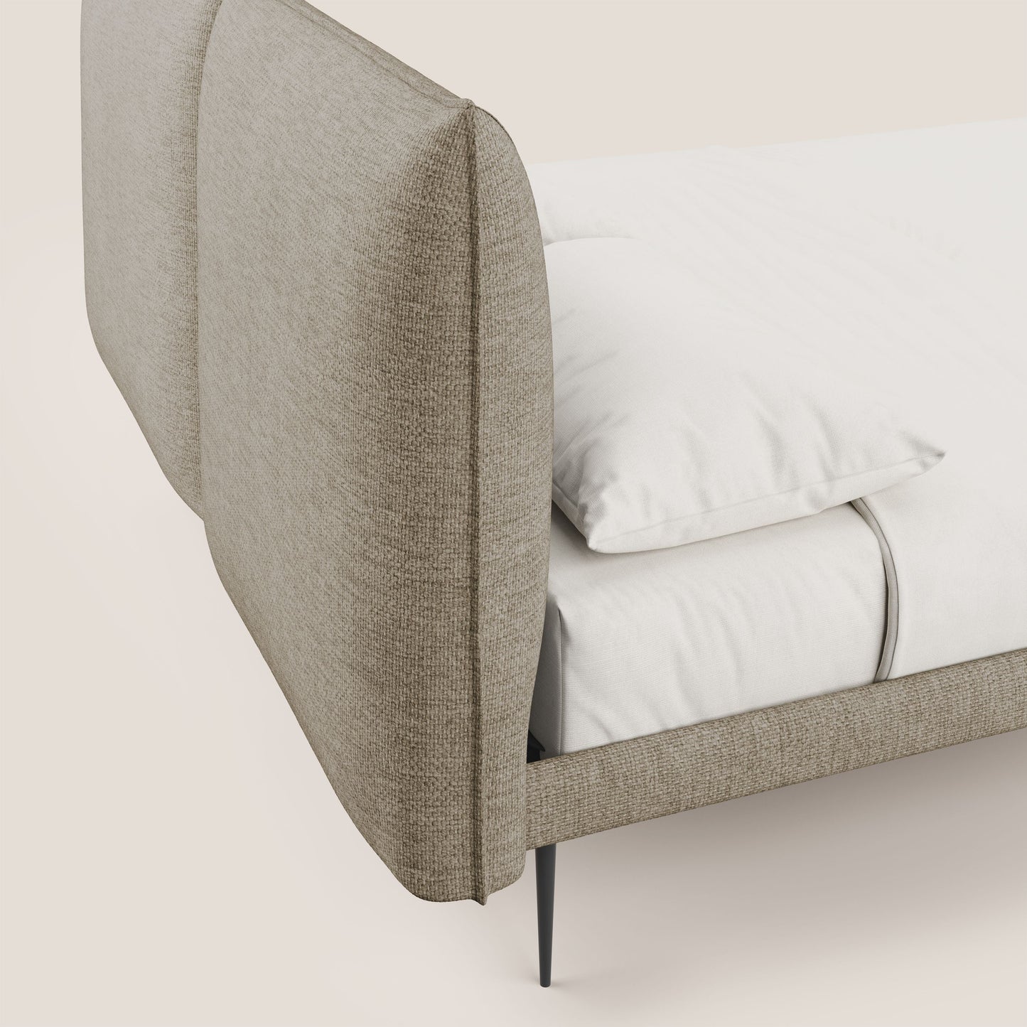 Jolie letto a doppio pannello con piedi alti in metallo in tessuto smacchiabile T18 beige 