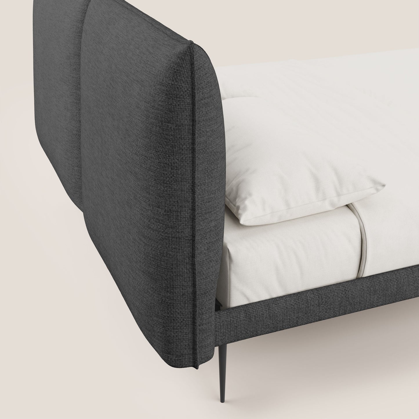 Jolie letto a doppio pannello con piedi alti in metallo in tessuto smacchiabile T18 nero 