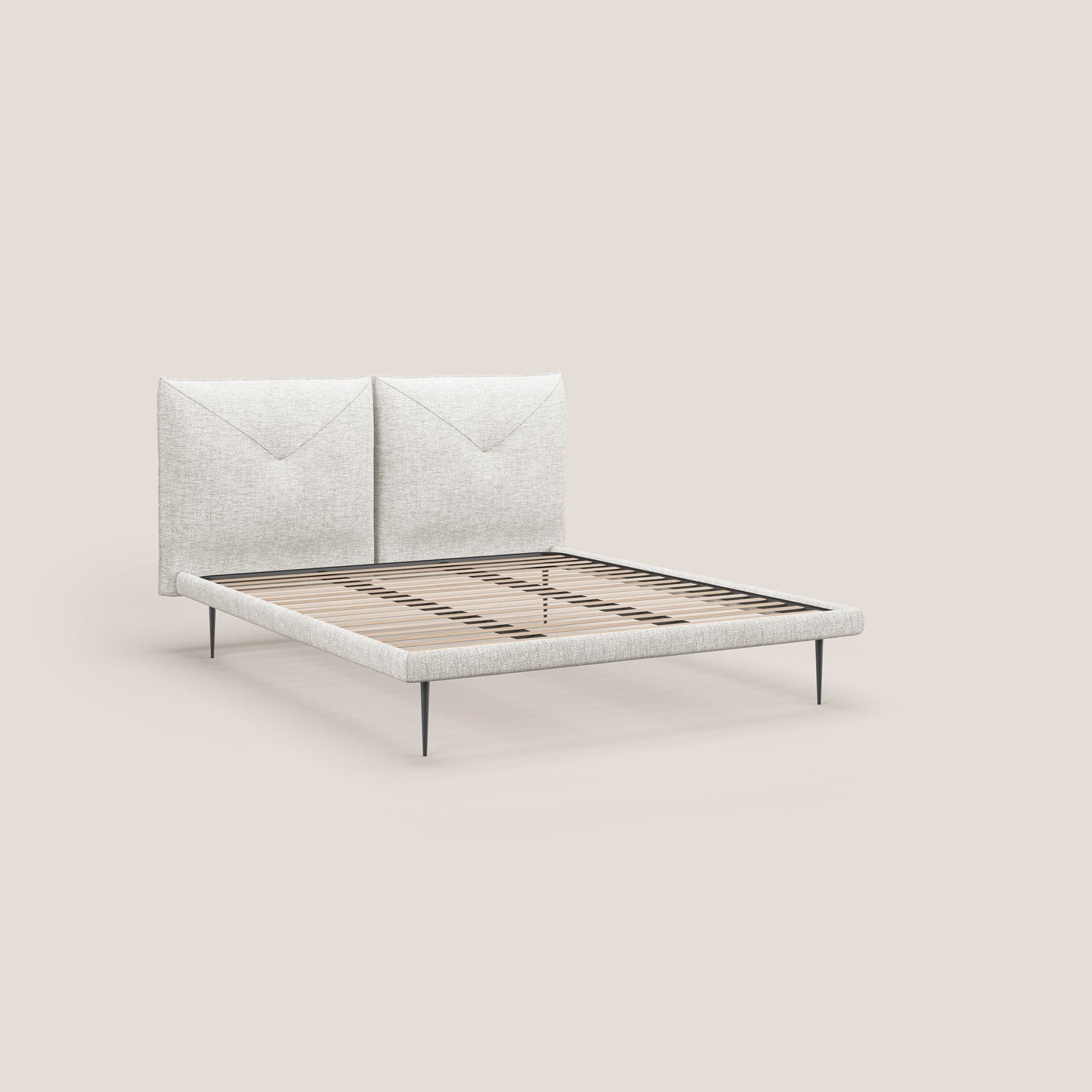 Jolie letto a doppio pannello con piedi alti in metallo in tessuto smacchiabile T18 bianco 