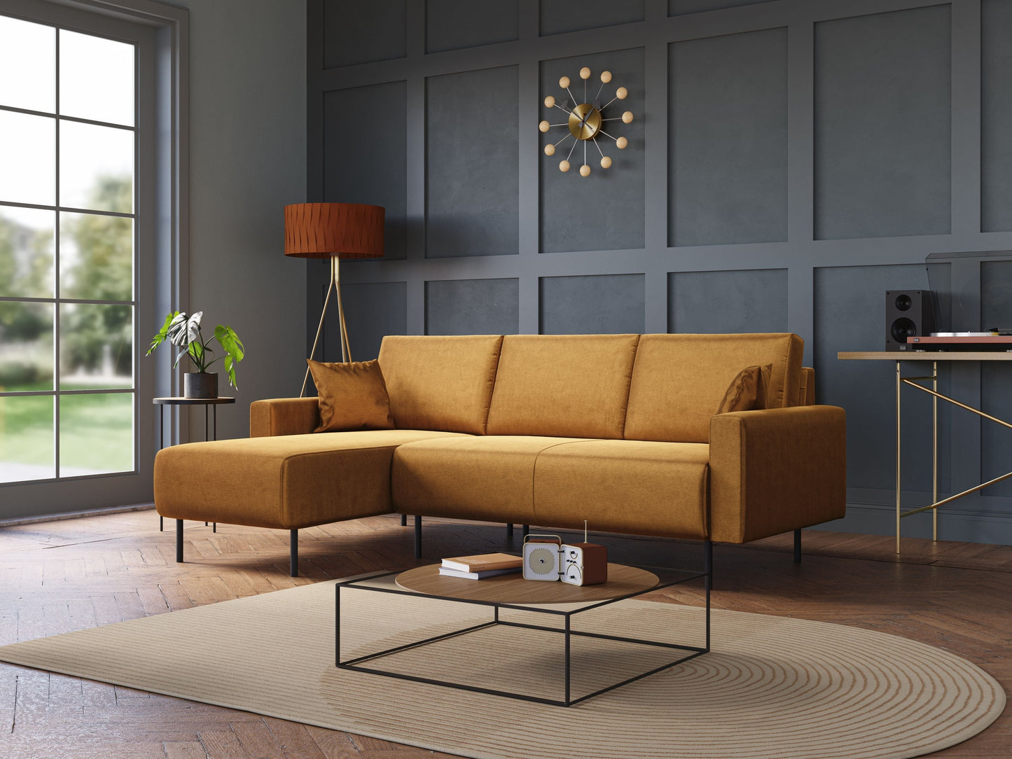 Arthur divano moderno angolare in velluto morbido impermeabile T01 beige