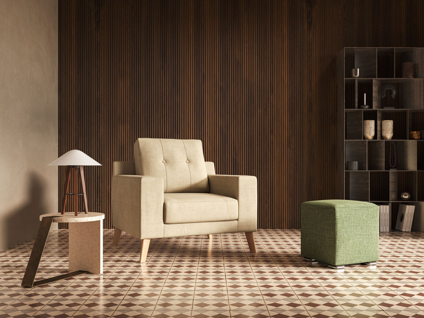 Poltroncina danese in tessuto morbido impermeabile T02 grigio