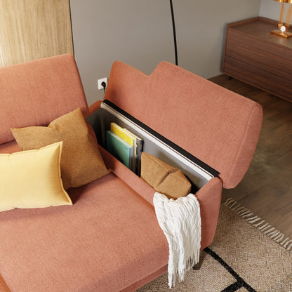 Donatello divano con 3 sedute allungabili braccioli contenitore e poggiatesta reclinabili in tessuto smacchiabile T23 pesca