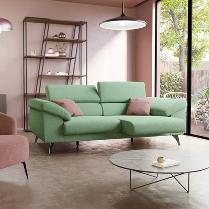 Donatello divano con sedute allungabili braccioli contenitore e poggiatesta reclinabili in tessuto smacchiabile T23 menta