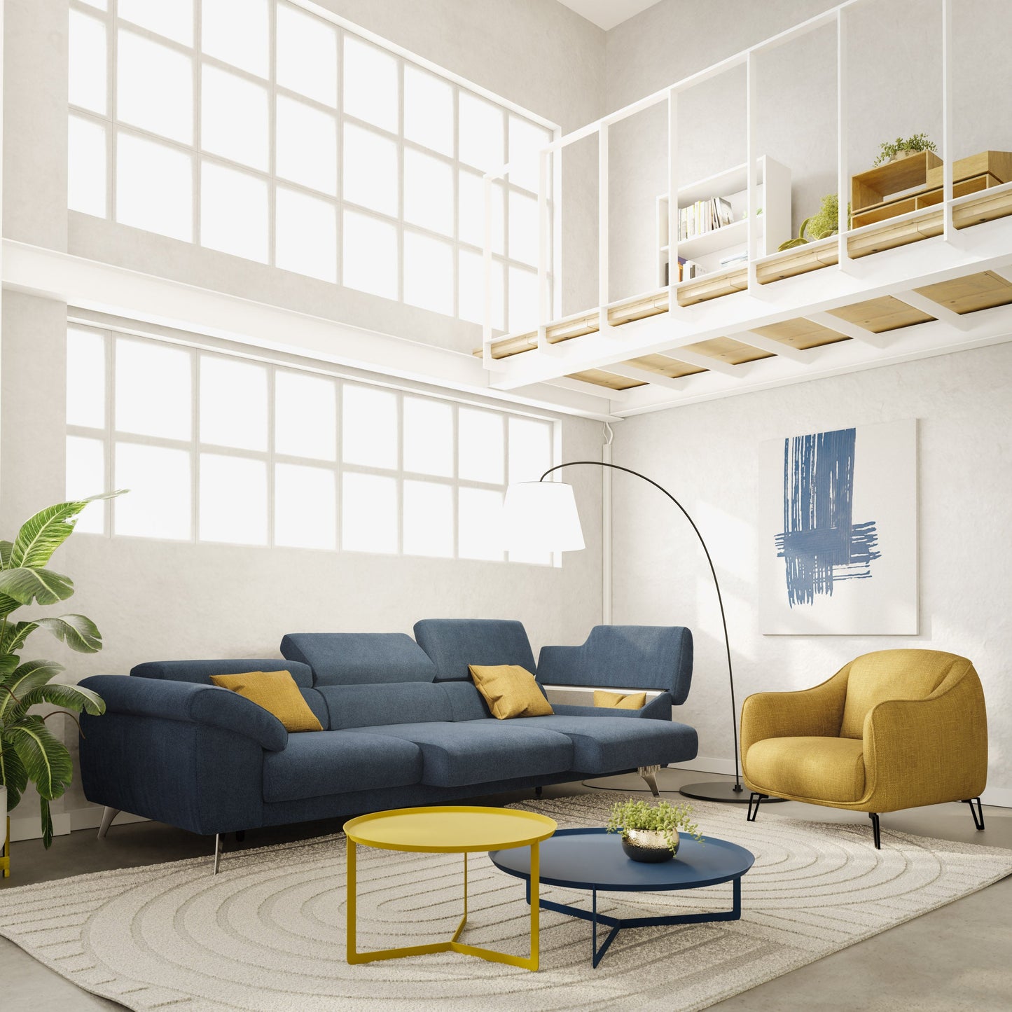 Donatello divano con 3 sedute allungabili braccioli contenitore e poggiatesta reclinabili in tessuto smacchiabile T23 blu ardesia