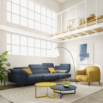 Donatello divano con 3 sedute allungabili braccioli contenitore e poggiatesta reclinabili in tessuto smacchiabile T23 blu ardesia