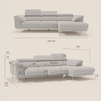 Donatello Divano angolare con sedute scorrevoli braccioli contenitore e poggiatesta in tessuto morbido smacchiabile T23 blu ardesia