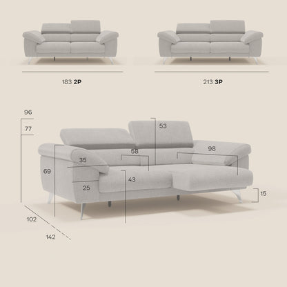 Donatello divano con sedute allungabili braccioli contenitore e poggiatesta reclinabili in tessuto smacchiabile T23 beige