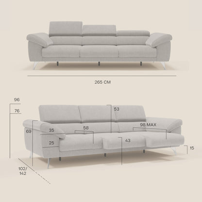 Donatello divano con 3 sedute allungabili braccioli contenitore e poggiatesta reclinabili in tessuto smacchiabile T23 beige