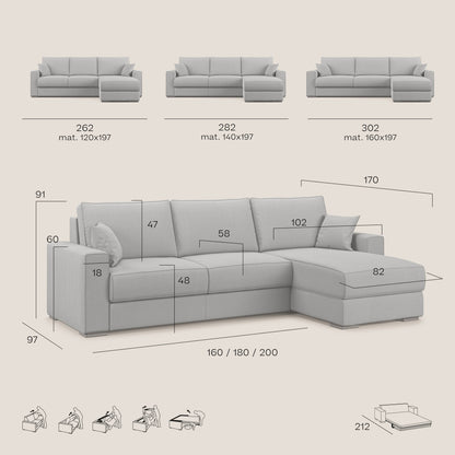 Dream Divano letto angolare in tessuto smacchiabile T05 beige 