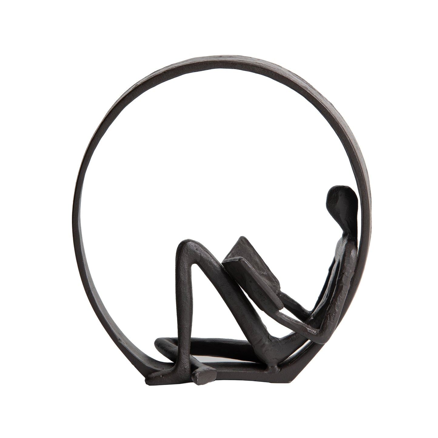 Danya B. Contemporary Encircled Reader Cast Iron Sculpture Statue - Male, Female, or Dual Bookend Options