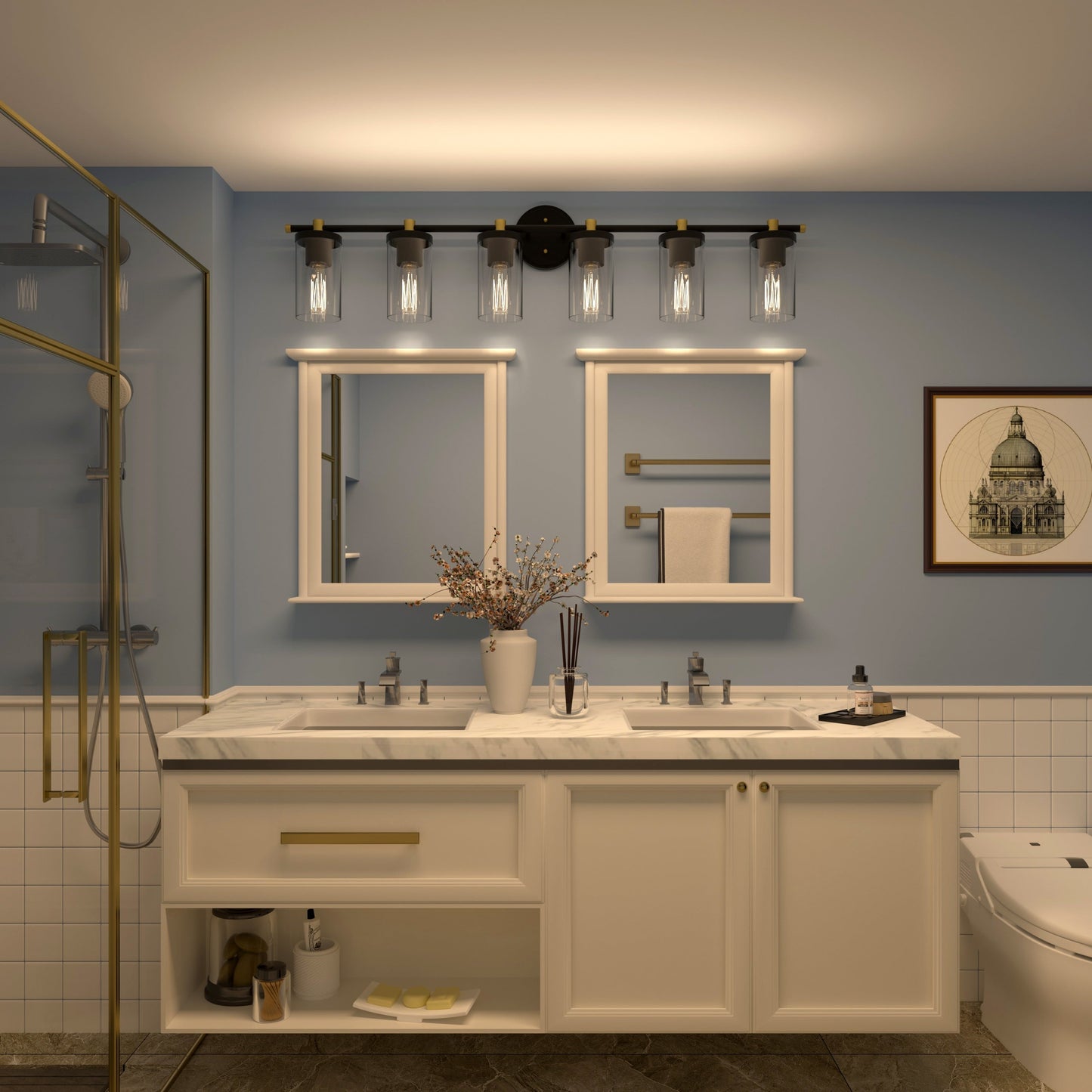 Decatur 6-light Modern Farmhouse Black/ Gold Bathroom Vanity Light with UL Certified