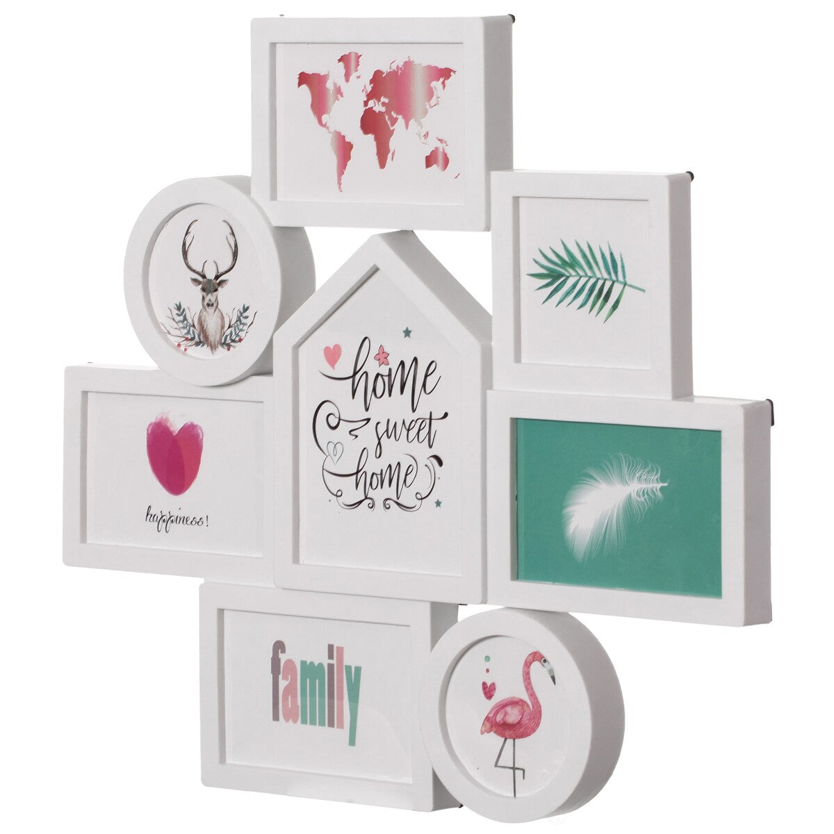 Decorative Modern Wall Mounted Multi Photo Frame Collage Picture Holder for 8 Pictures Multiple Sized, White