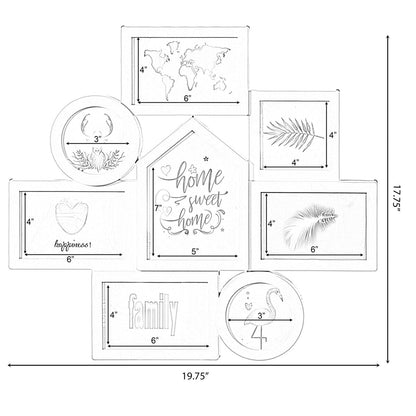 Decorative Modern Wall Mounted Multi Photo Frame Collage Picture Holder for 8 Pictures Multiple Sized, White